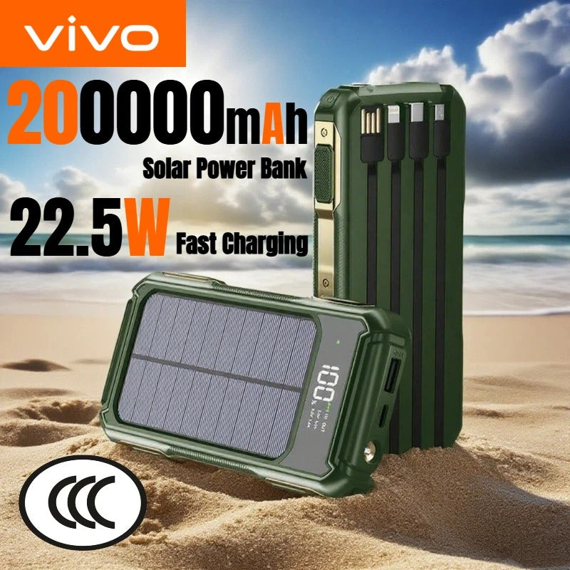 VIVO 200000mAh Solar Power Bank Large Capacity 4 in 1 Built
